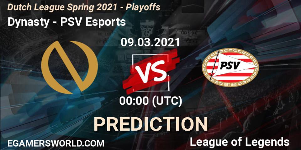 Dynasty vs PSV Esports: Betting TIp, Match Prediction. 09.03.2021 at 18:00. LoL, Dutch League Spring 2021 - Playoffs
