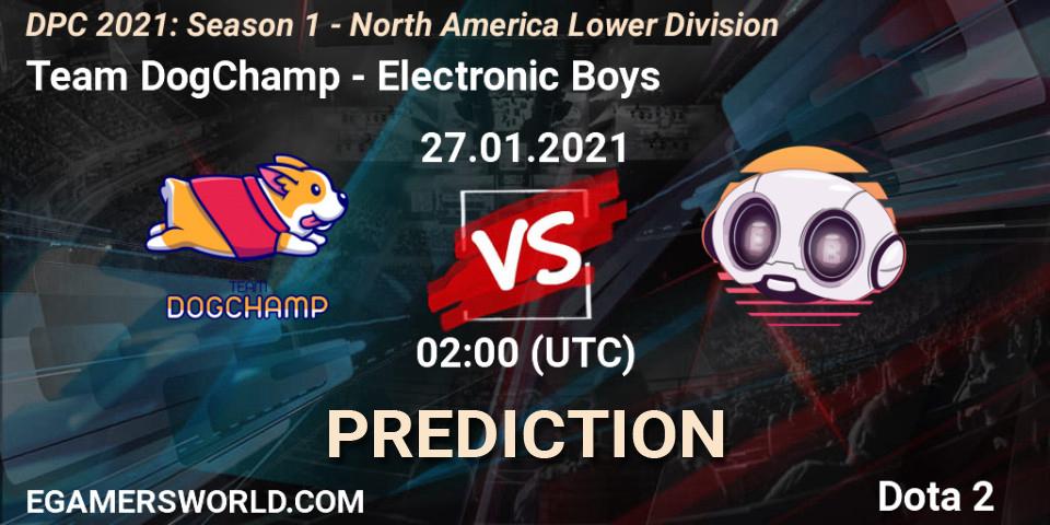 Team DogChamp vs Electronic Boys: Betting TIp, Match Prediction. 01.02.2021 at 02:06. Dota 2, DPC 2021: Season 1 - North America Lower Division