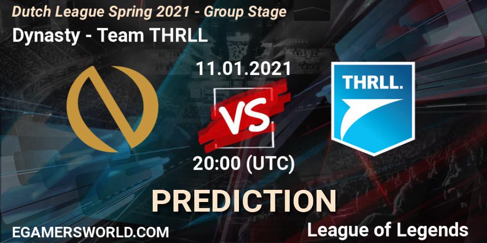 Dynasty vs Team THRLL: Betting TIp, Match Prediction. 12.01.2021 at 20:00. LoL, Dutch League Spring 2021 - Group Stage