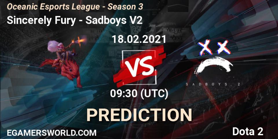 Sincerely Fury vs Sadboys V2: Betting TIp, Match Prediction. 20.02.2021 at 03:39. Dota 2, Oceanic Esports League - Season 3