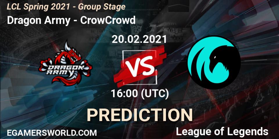 Dragon Army vs CrowCrowd: Betting TIp, Match Prediction. 20.02.21. LoL, LCL Spring 2021 - Group Stage
