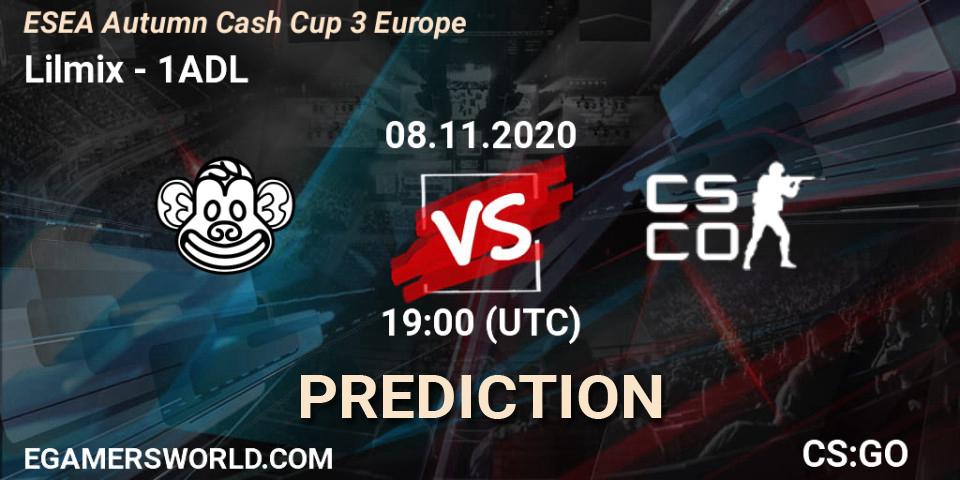 Lilmix vs 1ADL: Betting TIp, Match Prediction. 08.11.2020 at 19:00. Counter-Strike (CS2), ESEA Autumn Cash Cup 3 Europe