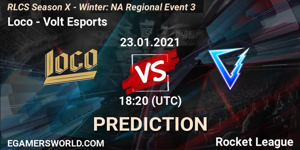 Loco vs Volt Esports: Betting TIp, Match Prediction. 23.01.2021 at 19:20. Rocket League, RLCS Season X - Winter: NA Regional Event 3