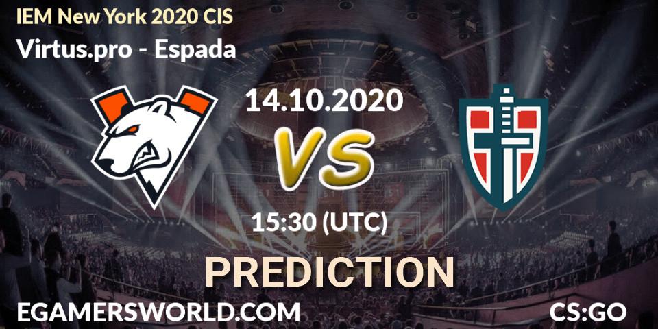 Virtus.pro vs Espada: Betting TIp, Match Prediction. 14.10.2020 at 15:30. Counter-Strike (CS2), IEM New York 2020 CIS