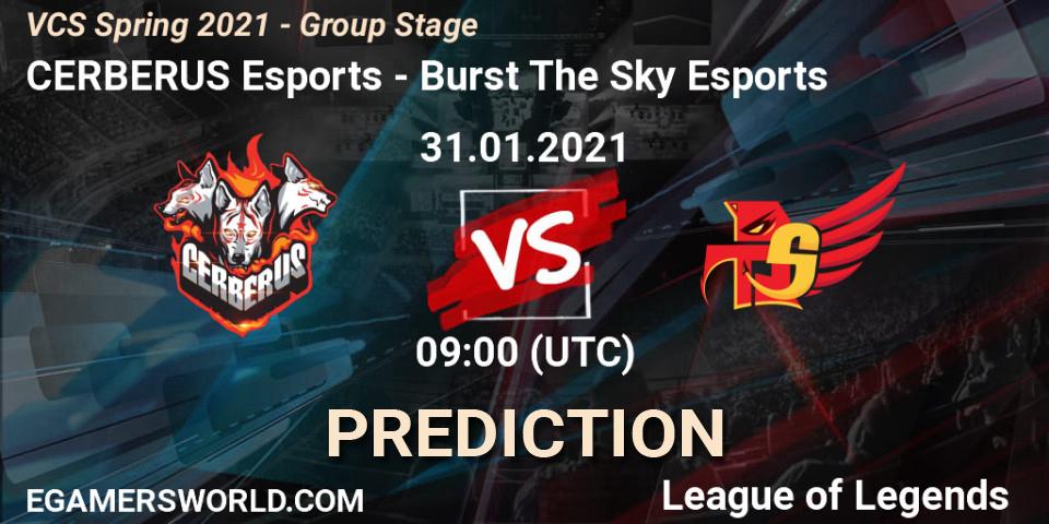 CERBERUS Esports vs Burst The Sky Esports: Betting TIp, Match Prediction. 31.01.2021 at 10:12. LoL, VCS Spring 2021 - Group Stage