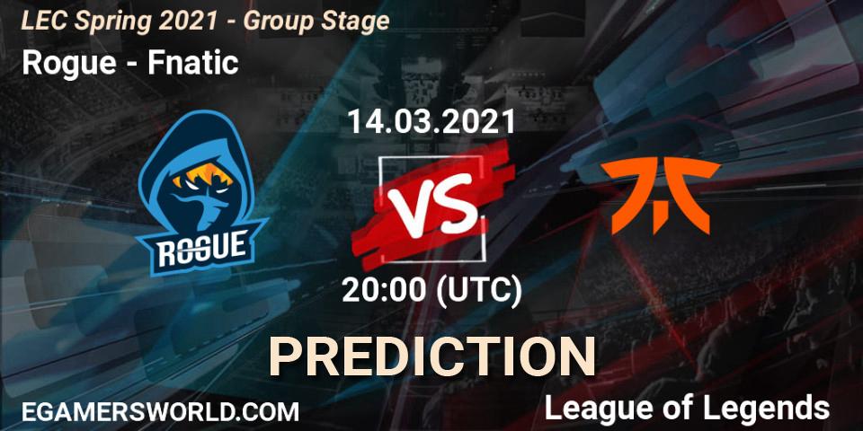 Rogue vs Fnatic: Betting TIp, Match Prediction. 14.03.2021 at 20:15. LoL, LEC Spring 2021 - Group Stage