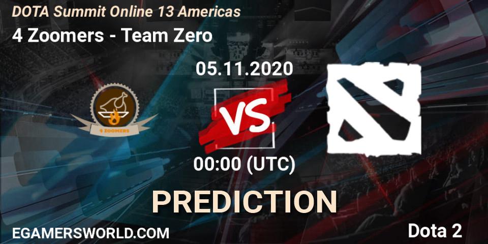 4 Zoomers vs Team Zero: Betting TIp, Match Prediction. 05.11.2020 at 01:00. Dota 2, DOTA Summit 13: Americas