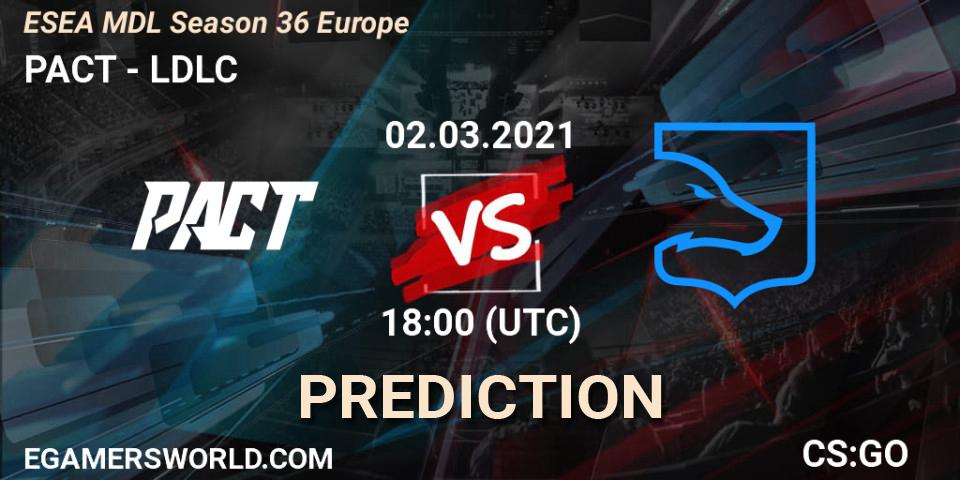 PACT vs LDLC: Betting TIp, Match Prediction. 02.03.2021 at 18:05. Counter-Strike (CS2), MDL ESEA Season 36: Europe - Premier division