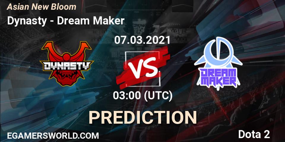 Dynasty vs Dream Maker: Betting TIp, Match Prediction. 07.03.2021 at 03:17. Dota 2, Asian New Bloom