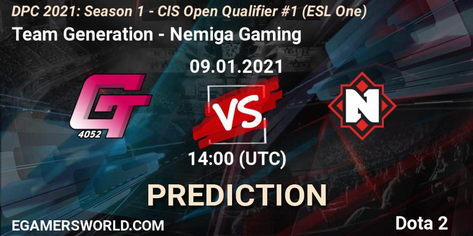 Team Generation vs Nemiga Gaming: Betting TIp, Match Prediction. 09.01.2021 at 14:04. Dota 2, DPC 2021: Season 1 - CIS Open Qualifier #1 (ESL One)