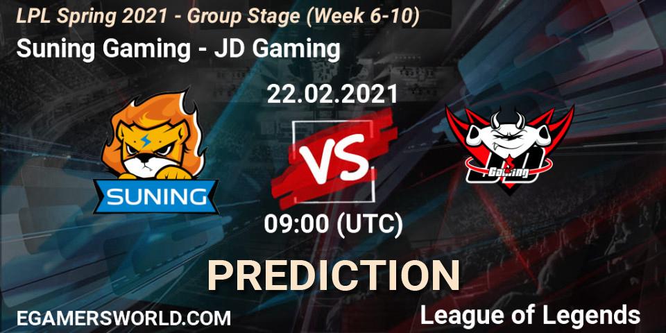 Suning Gaming vs JD Gaming: Betting TIp, Match Prediction. 22.02.2021 at 09:00. LoL, LPL Spring 2021 - Group Stage (Week 6-10)