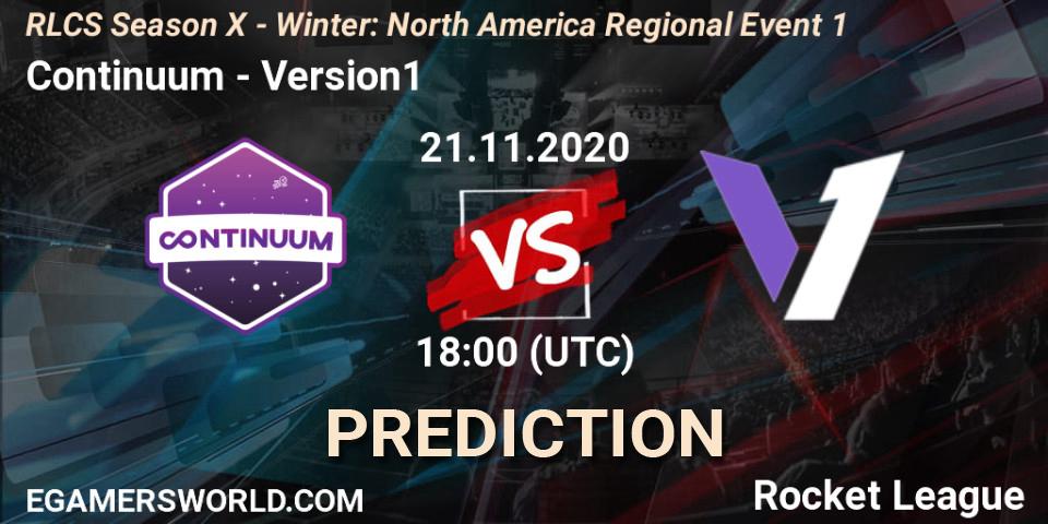 Continuum vs Version1: Betting TIp, Match Prediction. 21.11.2020 at 18:00. Rocket League, RLCS Season X - Winter: North America Regional Event 1