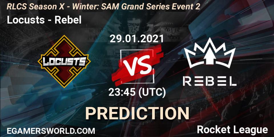 Locusts vs Rebel: Betting TIp, Match Prediction. 29.01.2021 at 23:45. Rocket League, RLCS Season X - Winter: SAM Grand Series Event 2