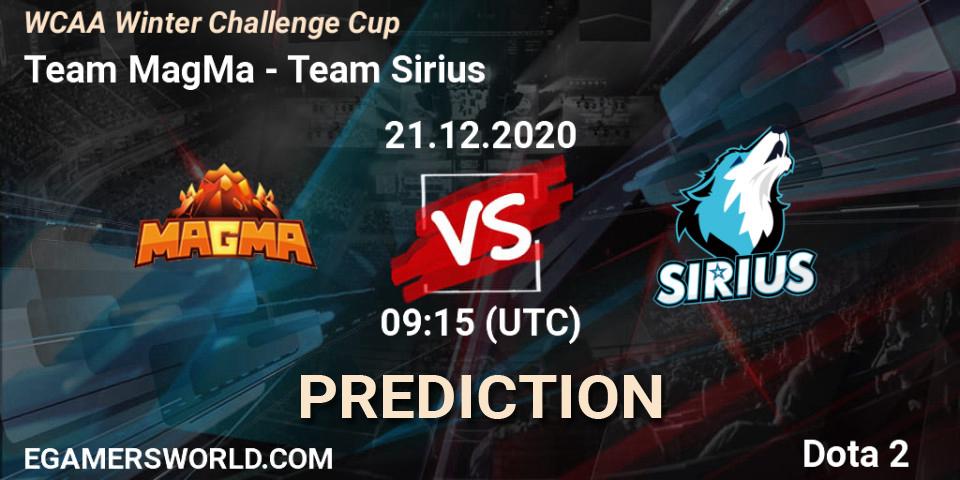 Team MagMa vs Team Sirius: Betting TIp, Match Prediction. 21.12.20. Dota 2, WCAA Winter Challenge Cup