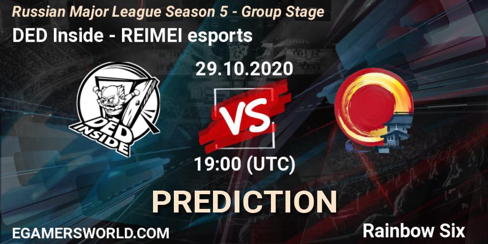 DED Inside vs REIMEI esports: Betting TIp, Match Prediction. 29.10.20. Rainbow Six, Russian Major League Season 5 - Group Stage
