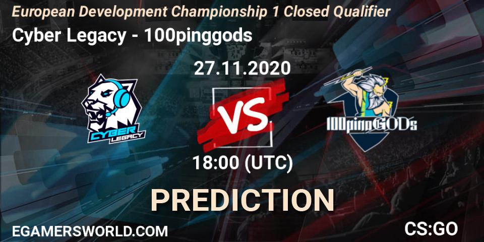 Cyber Legacy vs 100pinggods: Betting TIp, Match Prediction. 27.11.2020 at 17:20. Counter-Strike (CS2), European Development Championship 1 Closed Qualifier
