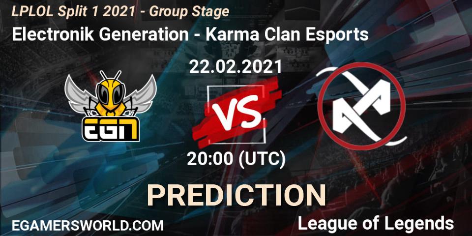 Electronik Generation vs Karma Clan Esports: Betting TIp, Match Prediction. 22.02.2021 at 20:00. LoL, LPLOL Split 1 2021 - Group Stage