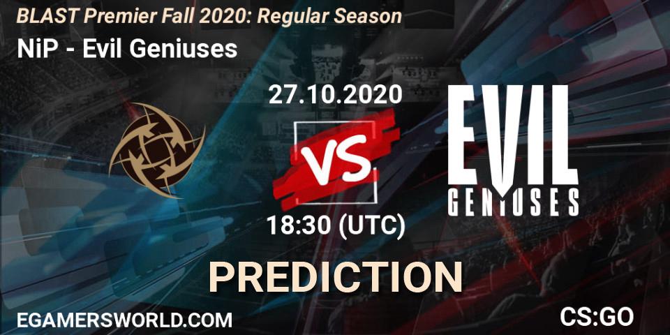 NiP vs Evil Geniuses: Betting TIp, Match Prediction. 27.10.20. CS2 (CS:GO), BLAST Premier Fall 2020: Regular Season