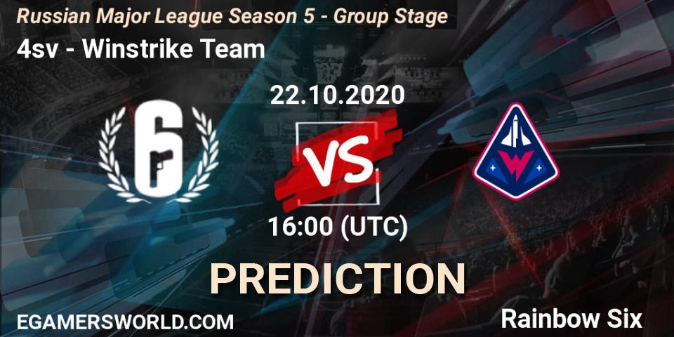 4sv vs Winstrike Team: Betting TIp, Match Prediction. 22.10.2020 at 16:00. Rainbow Six, Russian Major League Season 5 - Group Stage