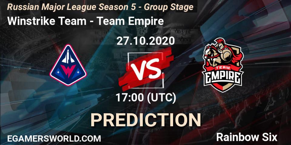 Winstrike Team vs Team Empire: Betting TIp, Match Prediction. 27.10.2020 at 17:00. Rainbow Six, Russian Major League Season 5 - Group Stage