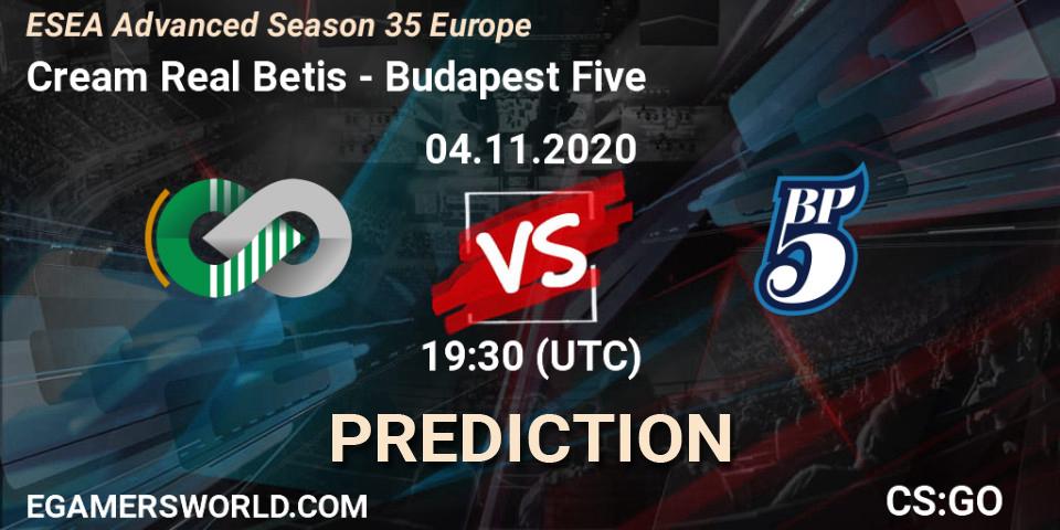 Cream Real Betis vs Budapest Five: Betting TIp, Match Prediction. 04.11.20. CS2 (CS:GO), ESEA Advanced Season 35 Europe