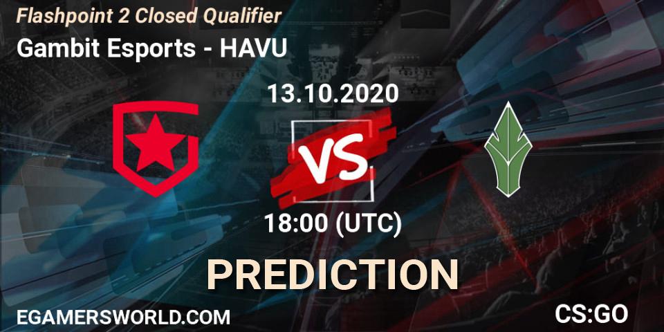 Gambit Esports vs HAVU: Betting TIp, Match Prediction. 13.10.2020 at 18:10. Counter-Strike (CS2), Flashpoint 2 Closed Qualifier