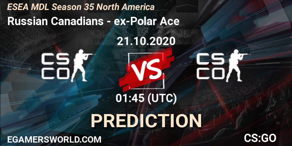 Russian Canadians vs ex-Polar Ace: Betting TIp, Match Prediction. 21.10.2020 at 01:45. Counter-Strike (CS2), ESEA MDL Season 35 North America