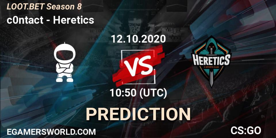 c0ntact vs Heretics: Betting TIp, Match Prediction. 12.10.2020 at 10:50. Counter-Strike (CS2), LOOT.BET Season 8