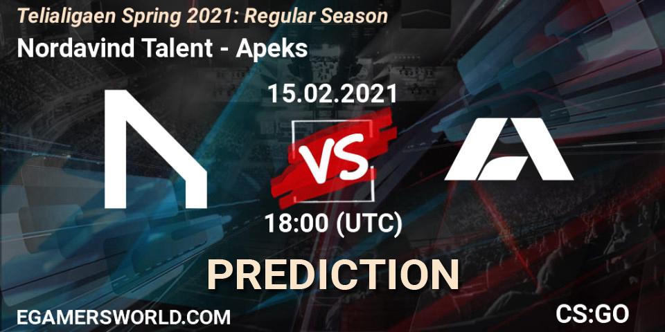Nordavind Talent vs Apeks: Betting TIp, Match Prediction. 15.02.2021 at 18:00. Counter-Strike (CS2), Telialigaen Spring 2021: Regular Season