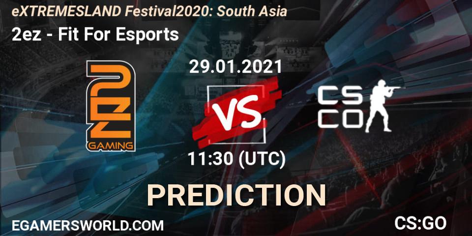 2ez vs Fit For Esports: Betting TIp, Match Prediction. 29.01.2021 at 11:30. Counter-Strike (CS2), eXTREMESLAND Festival 2020: South Asia