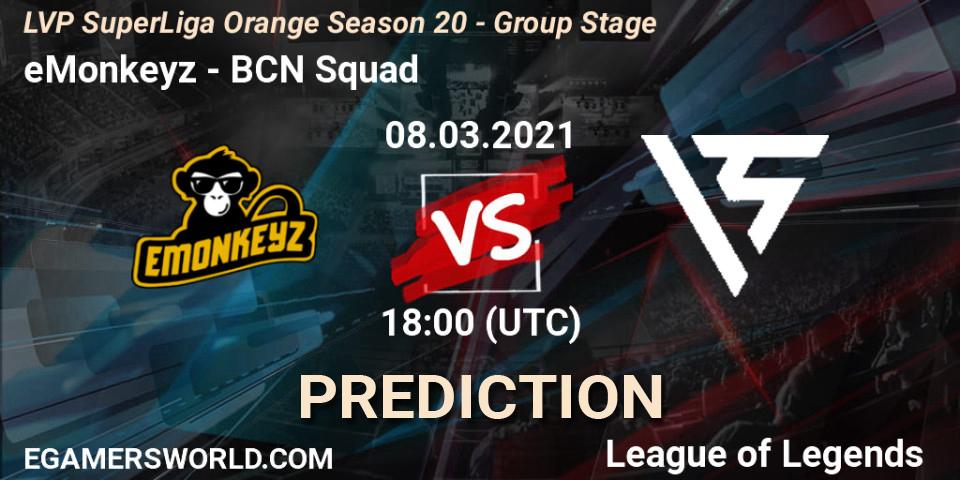 eMonkeyz vs BCN Squad: Betting TIp, Match Prediction. 08.03.21. LoL, LVP SuperLiga Orange Season 20 - Group Stage