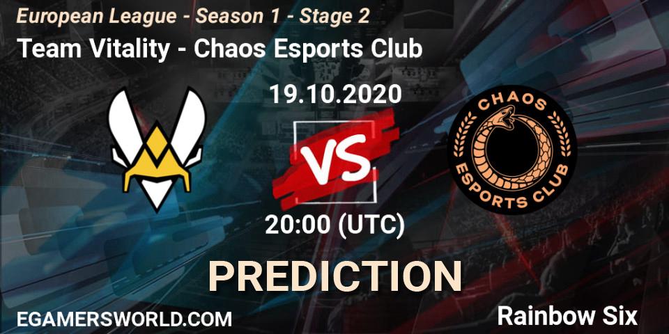 Team Vitality vs Chaos Esports Club: Betting TIp, Match Prediction. 19.10.20. Rainbow Six, European League - Season 1 - Stage 2