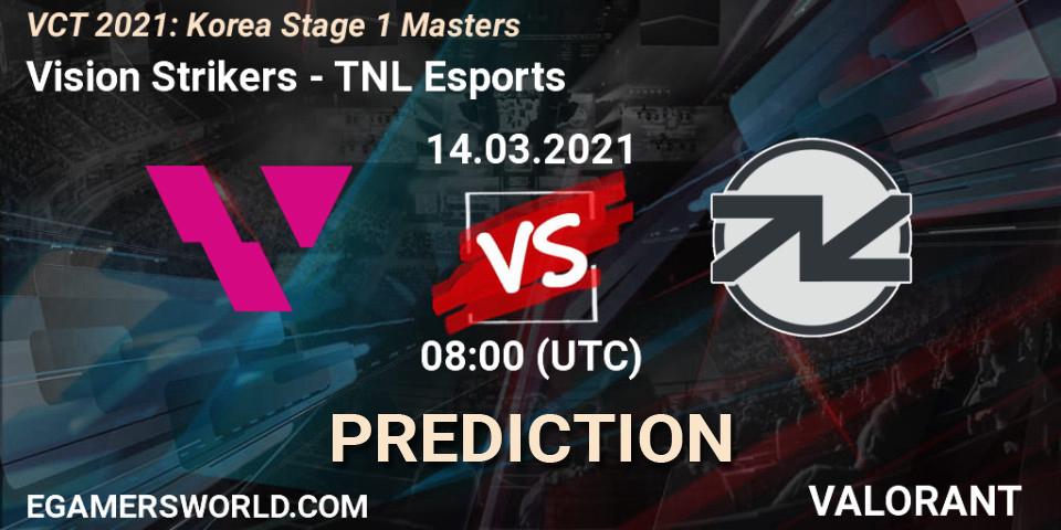 Vision Strikers vs TNL Esports: Betting TIp, Match Prediction. 14.03.2021 at 08:00. VALORANT, VCT 2021: Korea Stage 1 Masters