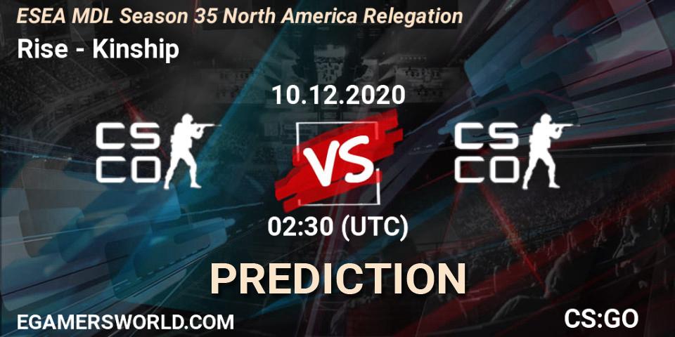 Rise vs Kinship: Betting TIp, Match Prediction. 10.12.2020 at 02:30. Counter-Strike (CS2), ESEA MDL Season 35 North America Relegation