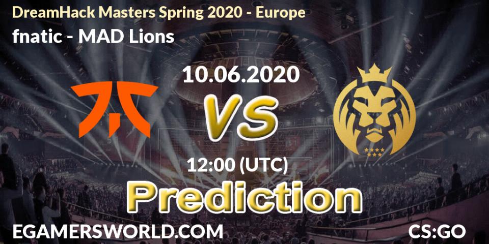 fnatic vs MAD Lions: Betting TIp, Match Prediction. 10.06.2020 at 12:00. Counter-Strike (CS2), DreamHack Masters Spring 2020 - Europe