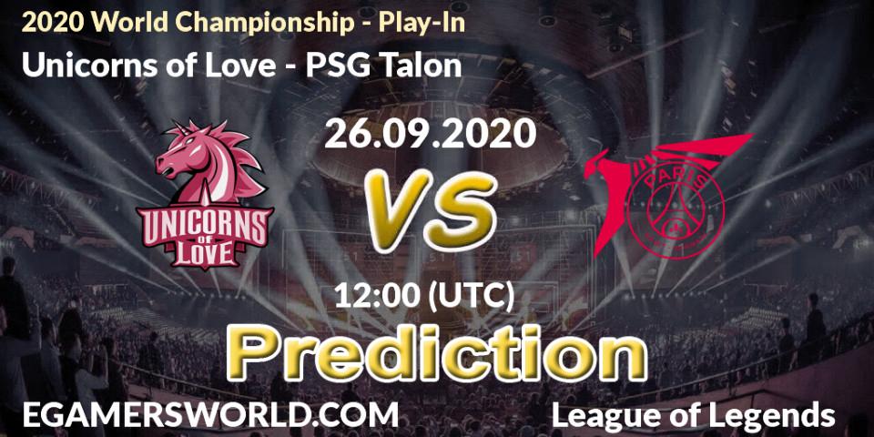 Unicorns of Love vs PSG Talon: Betting TIp, Match Prediction. 26.09.2020 at 12:00. LoL, 2020 World Championship - Play-In