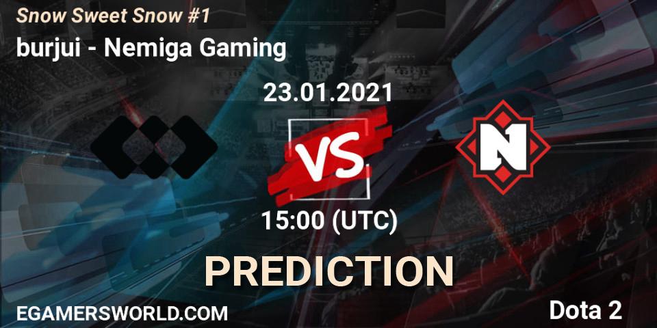 burjui vs Nemiga Gaming: Betting TIp, Match Prediction. 23.01.2021 at 15:14. Dota 2, Snow Sweet Snow #1