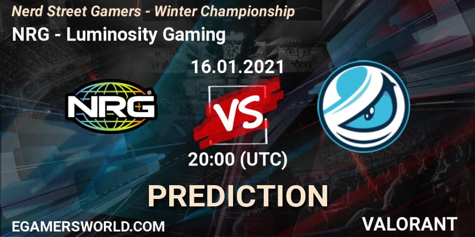 NRG vs Luminosity Gaming: Betting TIp, Match Prediction. 16.01.2021 at 22:45. VALORANT, Nerd Street Gamers - Winter Championship