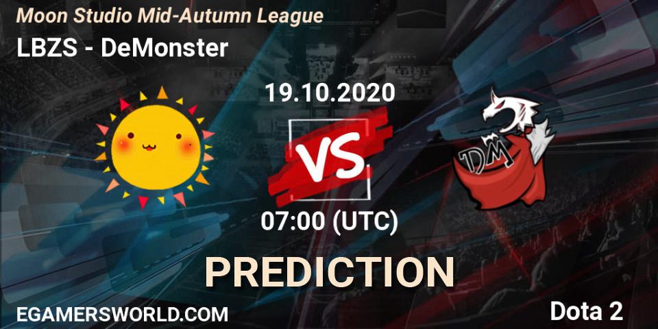 LBZS vs DeMonster: Betting TIp, Match Prediction. 19.10.2020 at 07:14. Dota 2, Moon Studio Mid-Autumn League