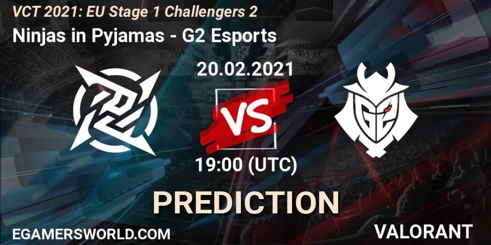 Ninjas in Pyjamas vs G2 Esports: Betting TIp, Match Prediction. 20.02.2021 at 18:15. VALORANT, VCT 2021: EU Stage 1 Challengers 2