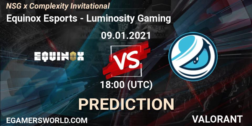 Equinox Esports vs Luminosity Gaming: Betting TIp, Match Prediction. 09.01.2021 at 21:00. VALORANT, NSG x Complexity Invitational