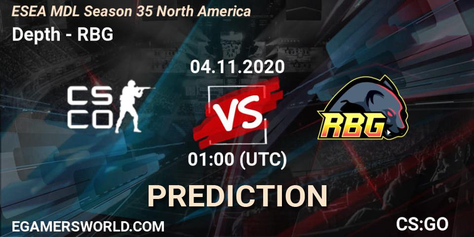 Depth vs RBG: Betting TIp, Match Prediction. 04.11.2020 at 01:00. Counter-Strike (CS2), ESEA MDL Season 35 North America