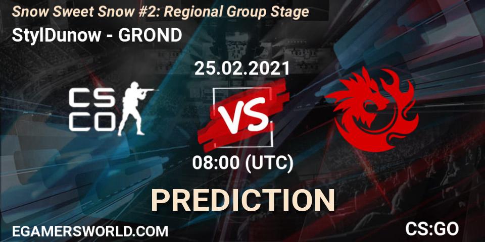 StylDunow vs GROND: Betting TIp, Match Prediction. 25.02.2021 at 08:05. Counter-Strike (CS2), Snow Sweet Snow #2: Regional Group Stage