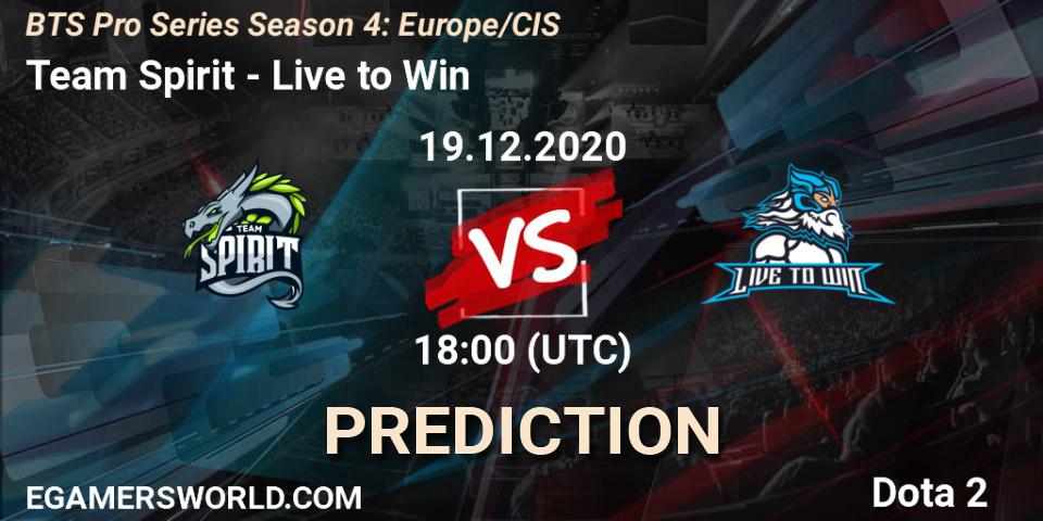 Team Spirit vs Live to Win: Betting TIp, Match Prediction. 19.12.20. Dota 2, BTS Pro Series Season 4: Europe/CIS