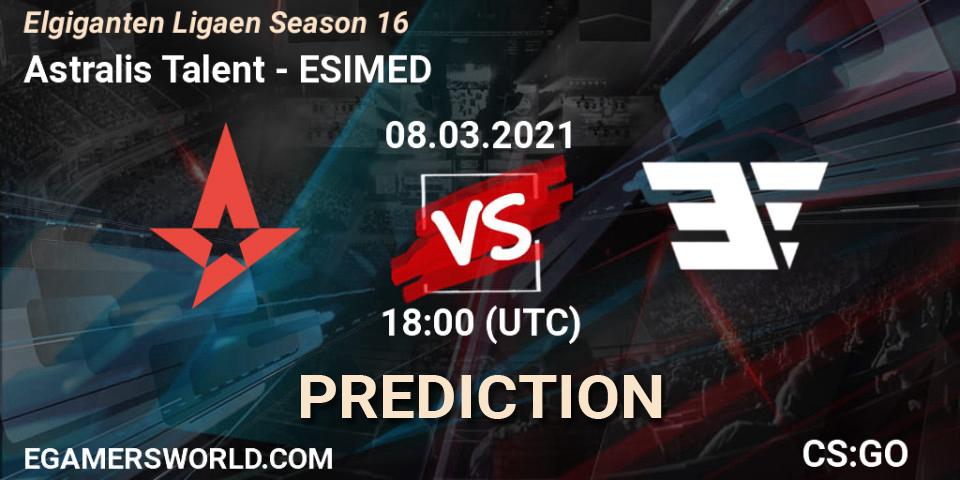 Astralis Talent vs ESIMED: Betting TIp, Match Prediction. 08.03.2021 at 18:00. Counter-Strike (CS2), Elgiganten Ligaen Season 16