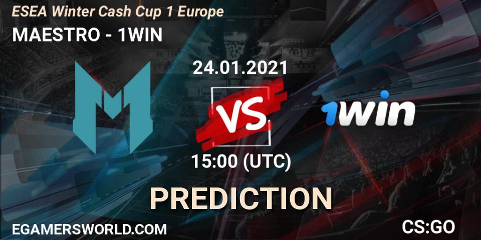 MAESTRO vs 1WIN: Betting TIp, Match Prediction. 24.01.2021 at 15:00. Counter-Strike (CS2), ESEA Cash Cup - Europe: Winter 2020 #3