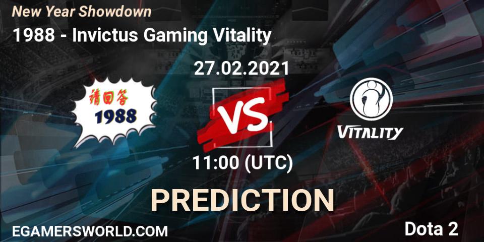 请回答1988 vs Invictus Gaming Vitality: Betting TIp, Match Prediction. 27.02.2021 at 11:00. Dota 2, New Year Showdown