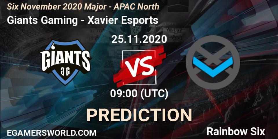 Giants Gaming vs Xavier Esports: Betting TIp, Match Prediction. 25.11.2020 at 12:30. Rainbow Six, Six November 2020 Major - APAC North
