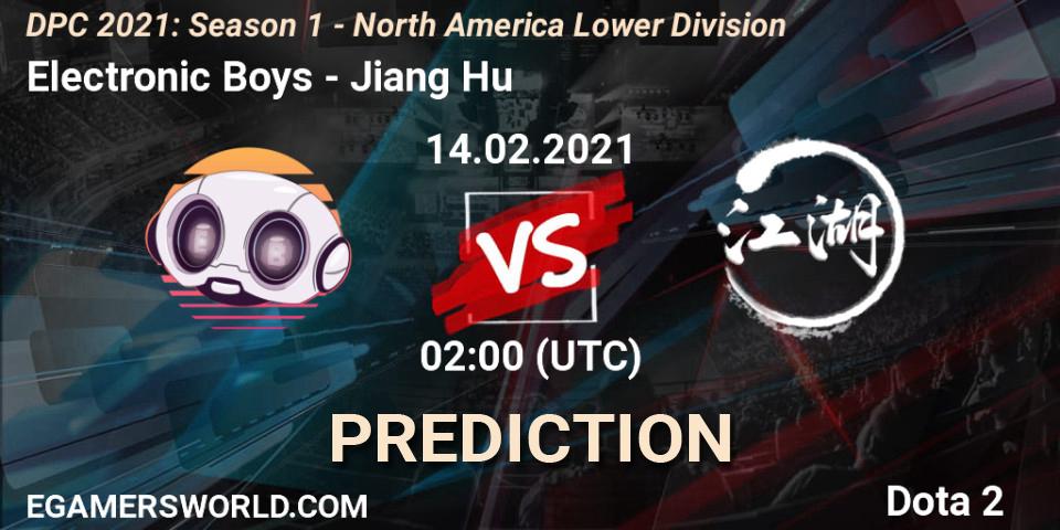Electronic Boys vs Jiang Hu: Betting TIp, Match Prediction. 14.02.2021 at 02:02. Dota 2, DPC 2021: Season 1 - North America Lower Division