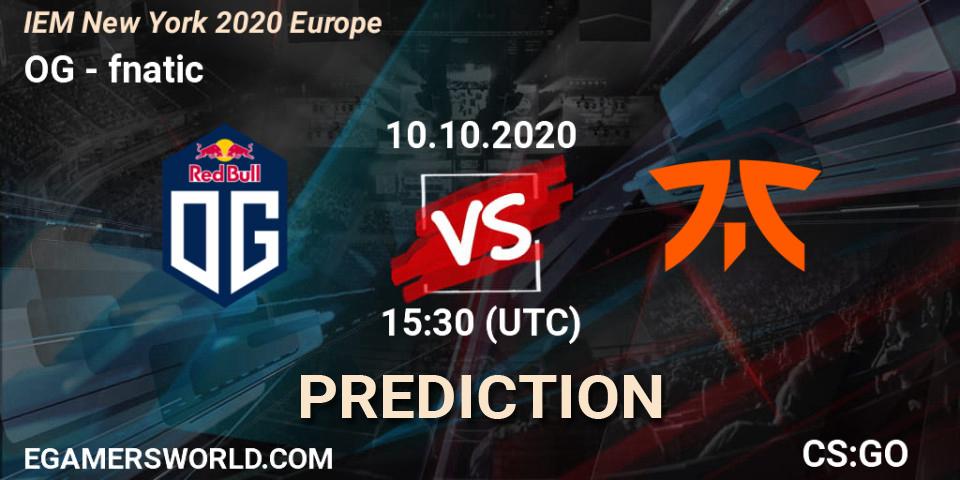 OG vs fnatic: Betting TIp, Match Prediction. 10.10.2020 at 12:00. Counter-Strike (CS2), IEM New York 2020 Europe